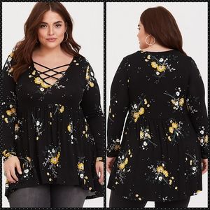 Torrid SS Black Long Sleeve Strappy Babydoll